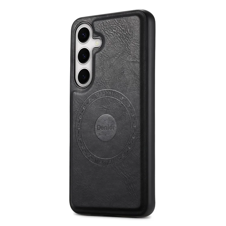 DENIOR Für Samsung Galaxy S24 Kuhledertextur Handyhülle Magnetisches Lederes Backcover - Schwarz