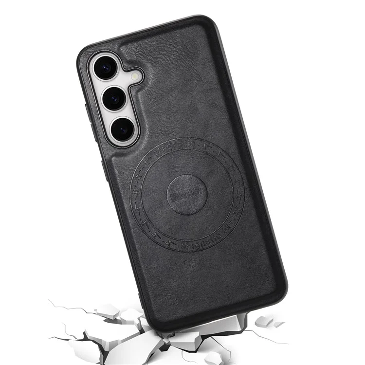 DENIOR Für Samsung Galaxy S24 Kuhledertextur Handyhülle Magnetisches Lederes Backcover - Schwarz