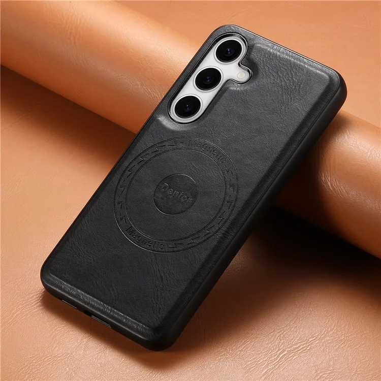 DENIOR Für Samsung Galaxy S24 Kuhledertextur Handyhülle Magnetisches Lederes Backcover - Schwarz