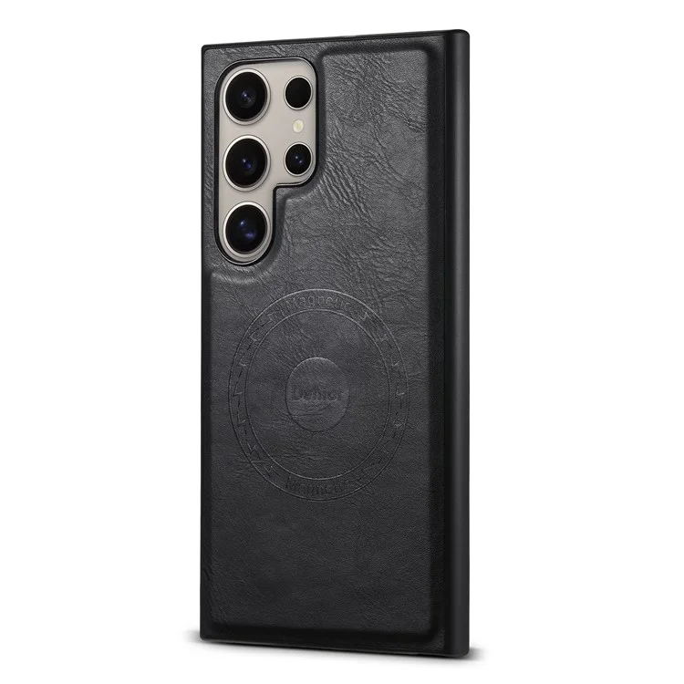 DENIOR Para Samsung Galaxy S24 Ultra Capa Magnética de Couro de Textura de Vaca - Preto