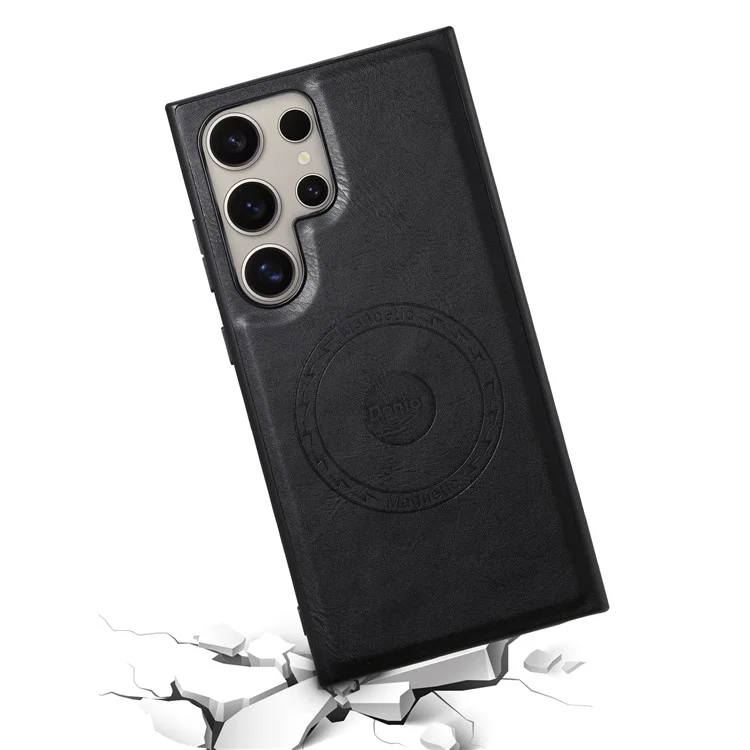 DENIOR Para Samsung Galaxy S24 Ultra Capa Magnética de Couro de Textura de Vaca - Preto