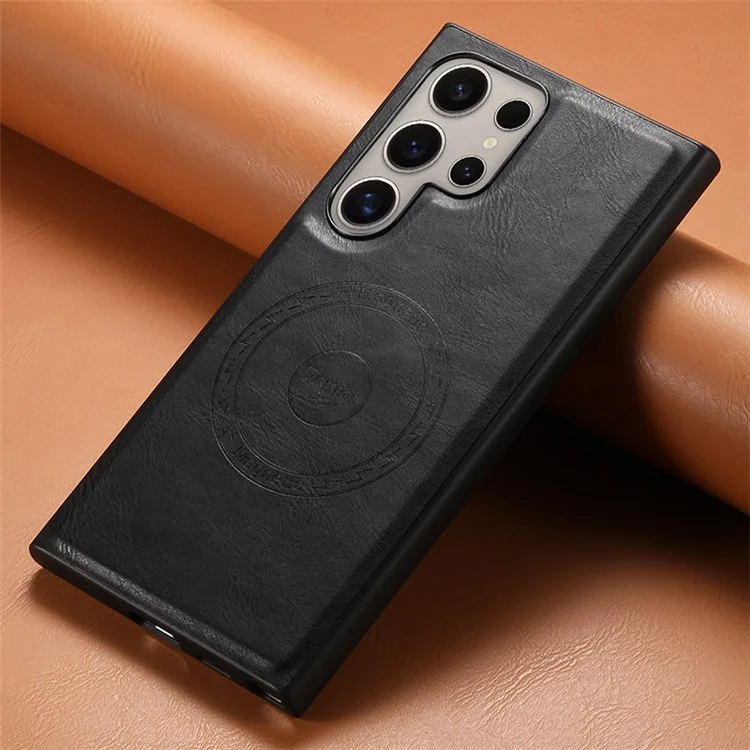 DENIOR Para Samsung Galaxy S24 Ultra Capa Magnética de Couro de Textura de Vaca - Preto