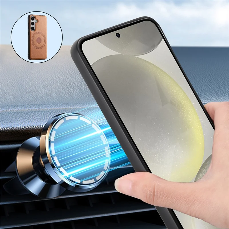 DENIOR For Samsung Galaxy S24+ Case Cowhide Texture Magnetic Phone Cover - Khaki