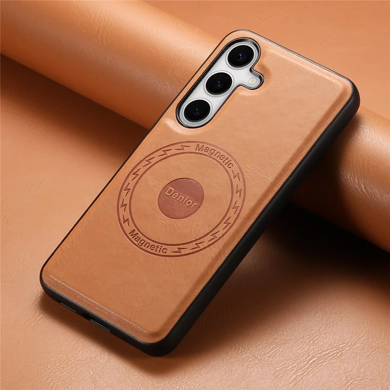 DENIOR For Samsung Galaxy S24+ Case Cowhide Texture Magnetic Phone Cover - Khaki