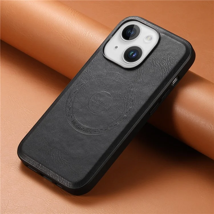 Carcasa magnética para teléfono DENIOR Cowhide Texture PU Leather Back Cover para iPhone 15 - Negro