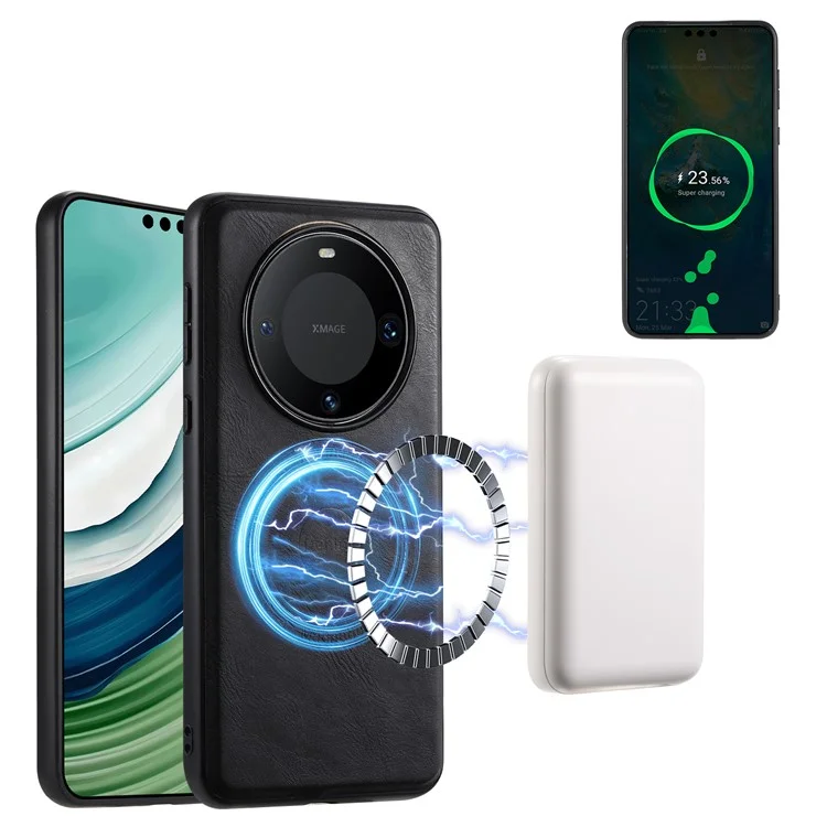 DENIOR para Huawei Mate 60 Funda Magnética Compatible con MagSafe Textura de Cuero de Vacuno - Negro
