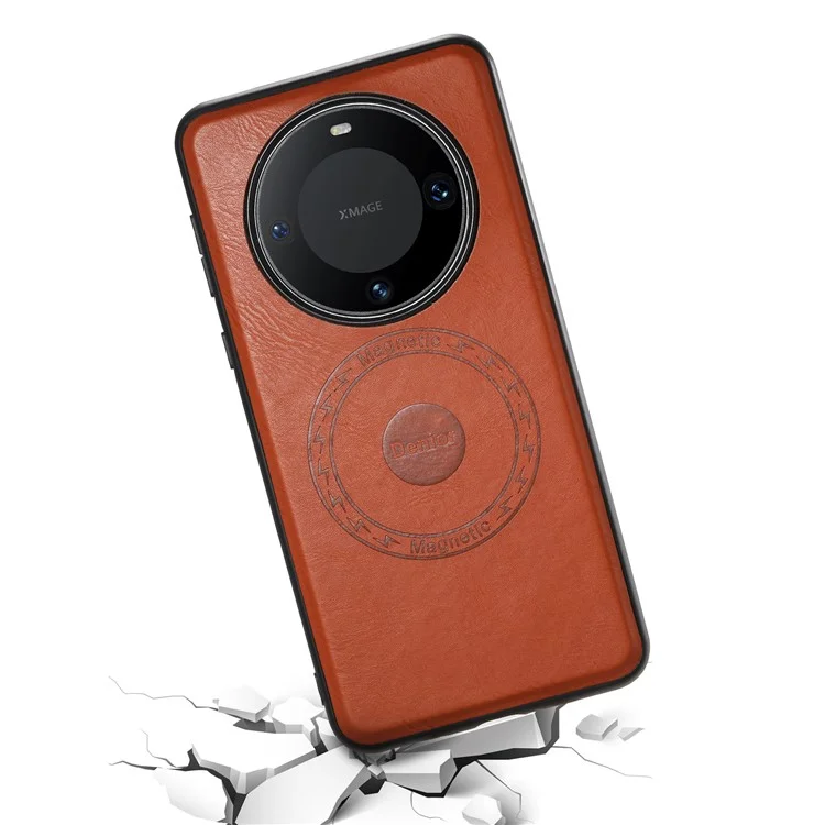 DENIOR Für Huawei Mate 60 Pro / Mate 60 Pro+ Magnetische Hülle mit Rindsleder-Optik - Braun