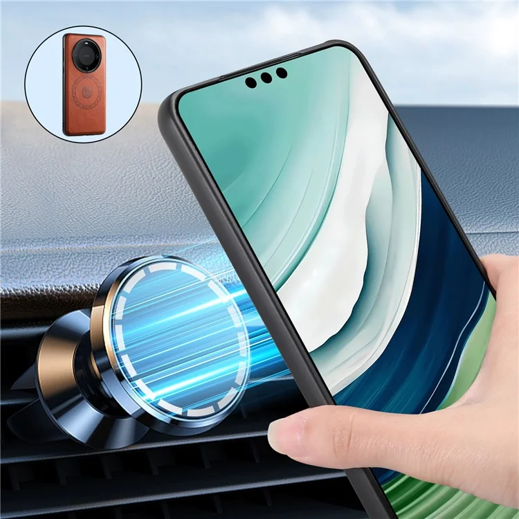 DENIOR Für Huawei Mate 60 Pro / Mate 60 Pro+ Magnetische Hülle mit Rindsleder-Optik - Braun