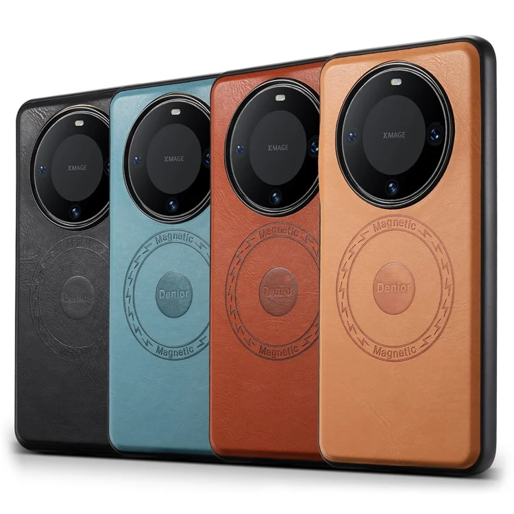 DENIOR Für Huawei Mate 60 Pro / Mate 60 Pro+ Magnetische Hülle mit Rindsleder-Optik - Braun