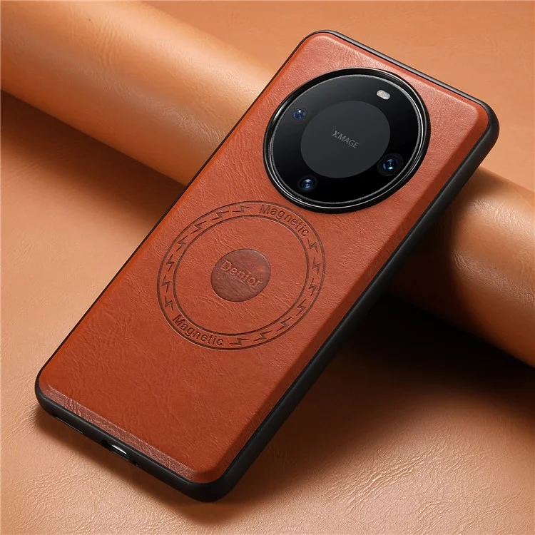DENIOR Für Huawei Mate 60 Pro / Mate 60 Pro+ Magnetische Hülle mit Rindsleder-Optik - Braun