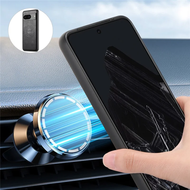 DENIOR For Google Pixel 8 Magnetic Phone Case Leather Coated PC+TPU Cover - Black