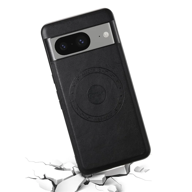 DENIOR For Google Pixel 8 Magnetic Phone Case Leather Coated PC+TPU Cover - Black