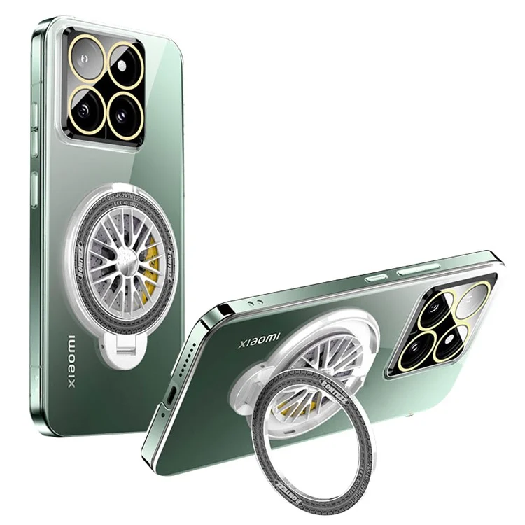 VOERO For Xiaomi 14 Pro PC Case Rotating Gyro Kickstand Phone Case with Lens Film - Transparent