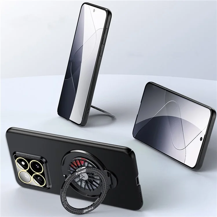 VOERO For Xiaomi 14 Pro PC Case Rotating Gyro Kickstand Phone Case with Lens Film - Transparent