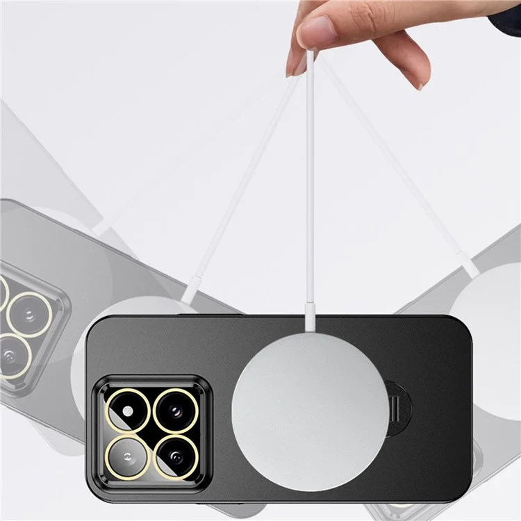 VOERO For Xiaomi 14 Pro PC Case Rotating Gyro Kickstand Phone Case with Lens Film - Transparent