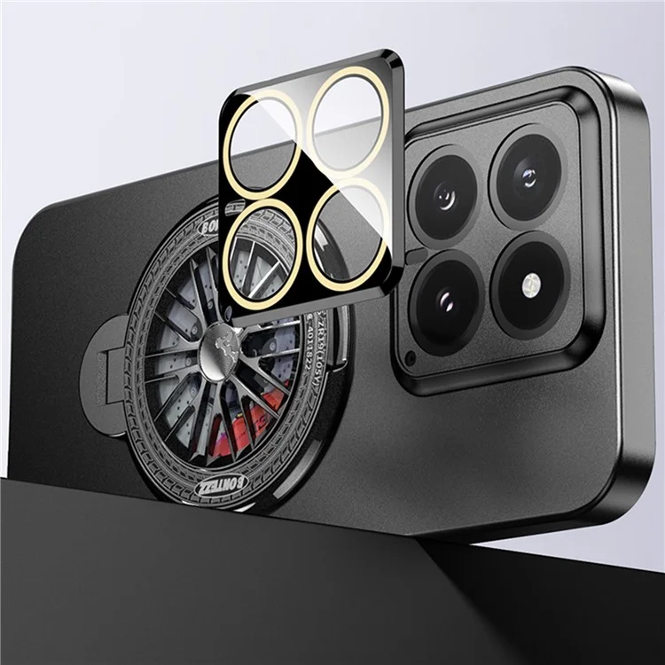 VOERO For Xiaomi 14 Pro PC Case Rotating Gyro Kickstand Phone Case with Lens Film - Transparent