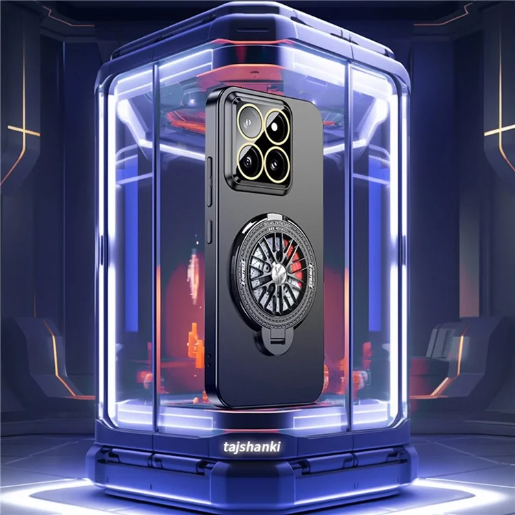 VOERO For Xiaomi 14 Pro PC Case Rotating Gyro Kickstand Phone Case with Lens Film - Transparent