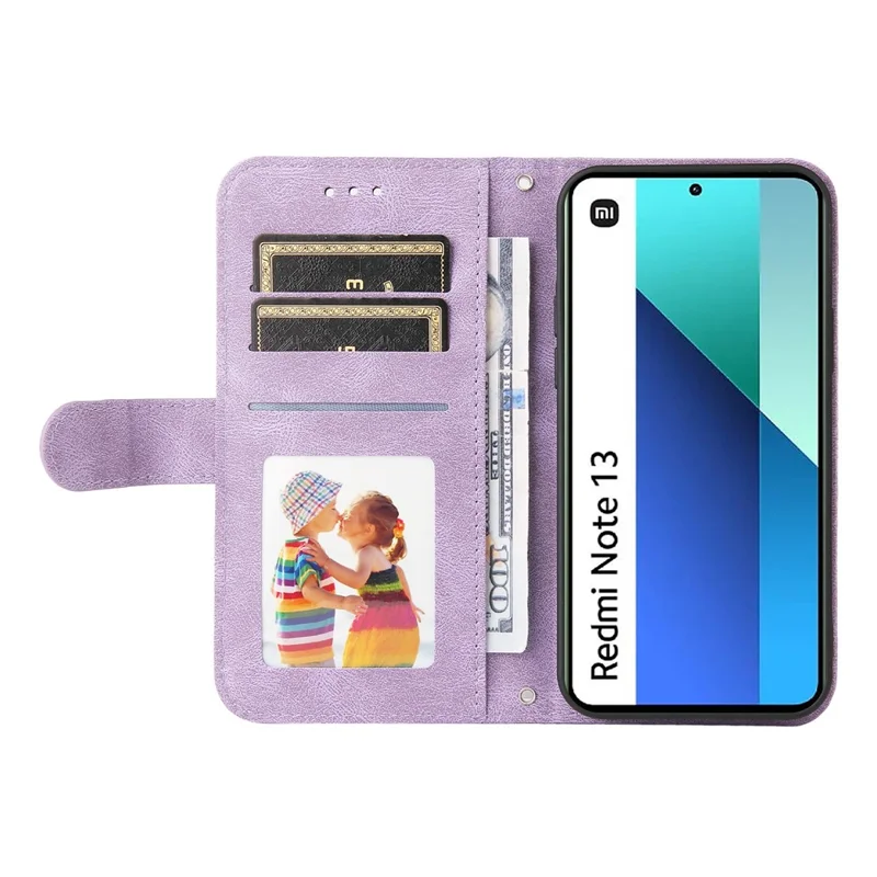 Pour Xiaomi Redmi Note 13 4G Skin-Feel Leather Case Wallet Stand Phone Cover - Violet