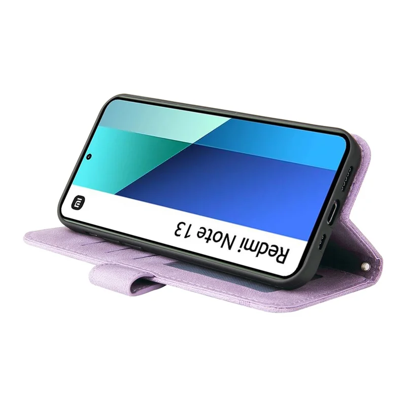 Pour Xiaomi Redmi Note 13 4G Skin-Feel Leather Case Wallet Stand Phone Cover - Violet