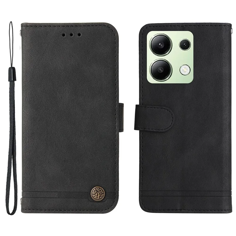 For Xiaomi Redmi Note 13 4G Leather Wallet Cases Skin Touch Phone Cover Stand with Strap - Black