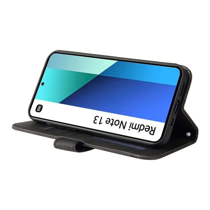 For Xiaomi Redmi Note 13 4G Leather Wallet Cases Skin Touch Phone Cover Stand with Strap - Black