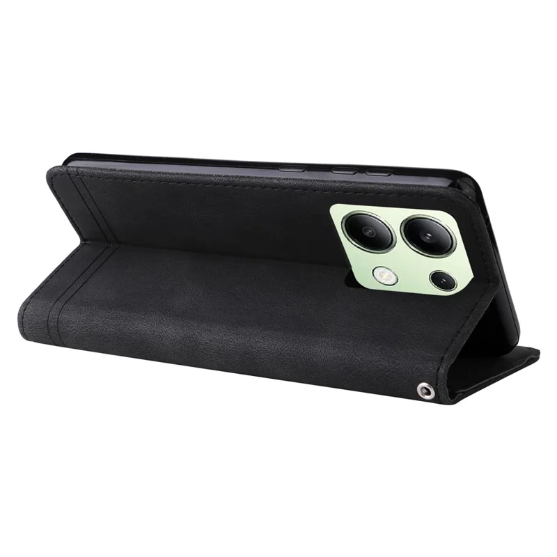 For Xiaomi Redmi Note 13 4G Leather Wallet Cases Skin Touch Phone Cover Stand with Strap - Black