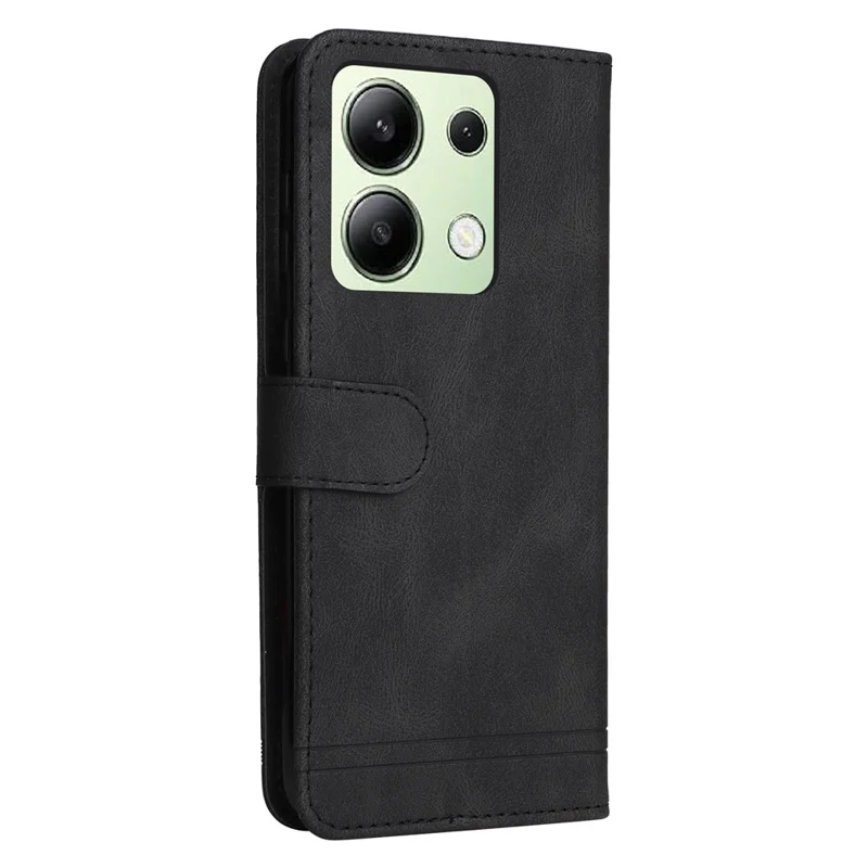 For Xiaomi Redmi Note 13 4G Leather Wallet Cases Skin Touch Phone Cover Stand with Strap - Black