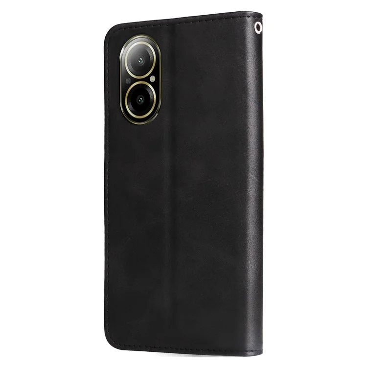 For Realme C67 4G Case Calf Texture Leather Phone Cover Zipper Pocket - Black