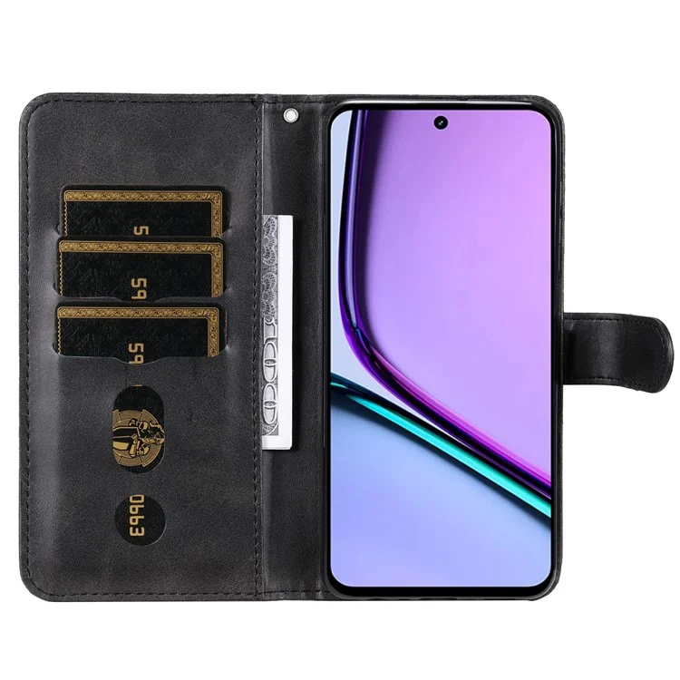 For Realme C67 4G Case Calf Texture Leather Phone Cover Zipper Pocket - Black