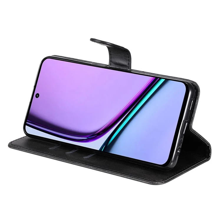 For Realme C67 4G Case Calf Texture Leather Phone Cover Zipper Pocket - Black