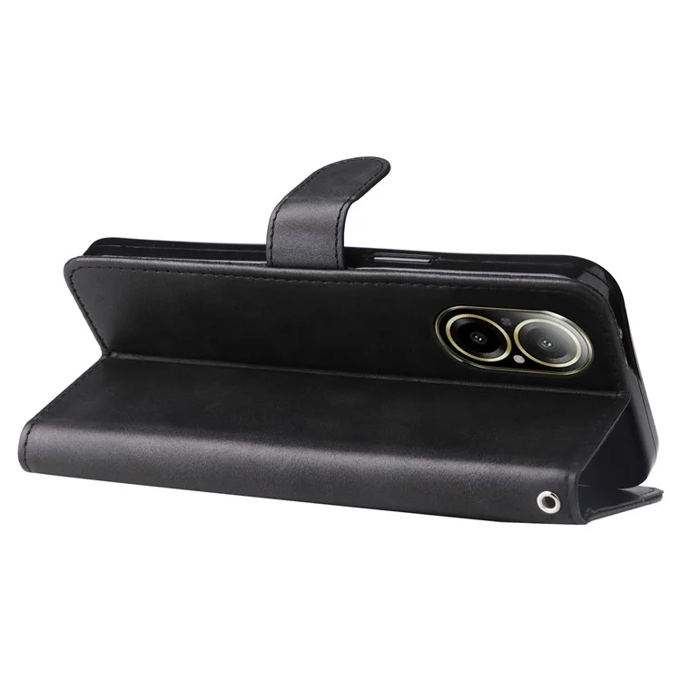 For Realme C67 4G Case Calf Texture Leather Phone Cover Zipper Pocket - Black