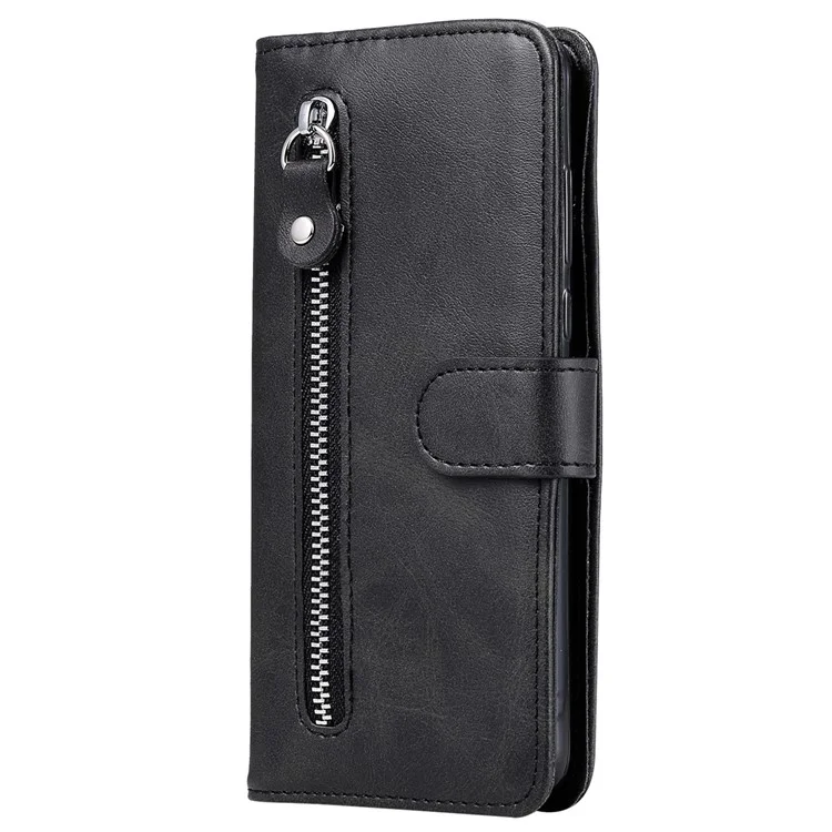 For Realme C67 4G Case Calf Texture Leather Phone Cover Zipper Pocket - Black