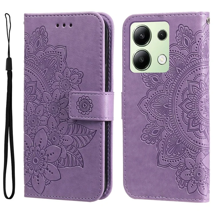 For Xiaomi Redmi Note 13 4G Case Floral Pattern PU Leather Wallet Stand Phone Cover - Purple