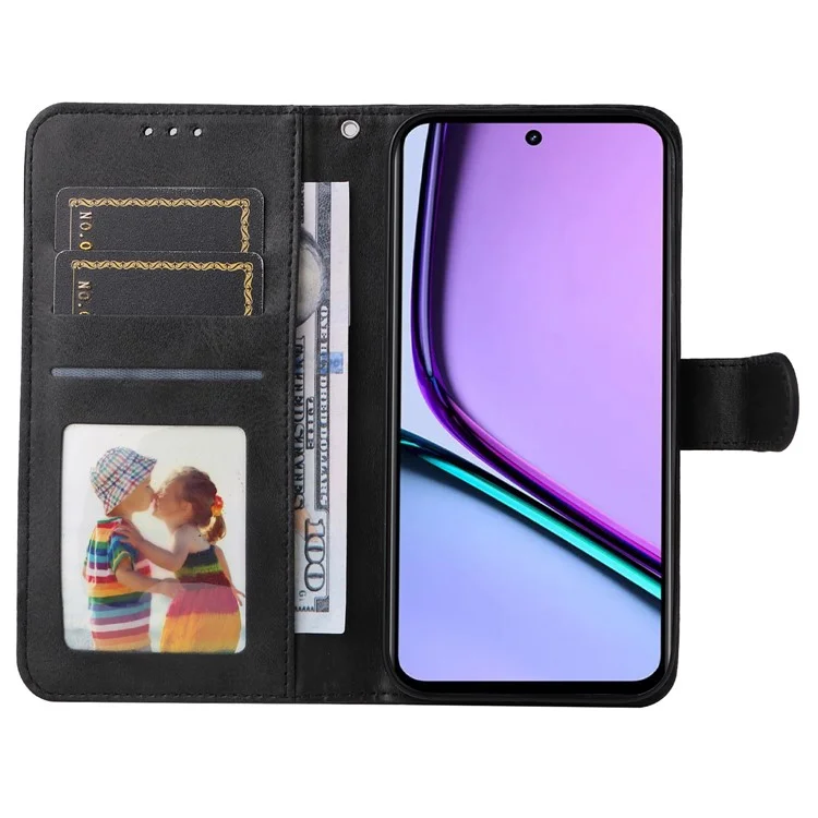 Für Realme C67 4G Kälbertextur PU Leder Magnetische Verschlussabdeckung Mit Brieftasche - Schwarz