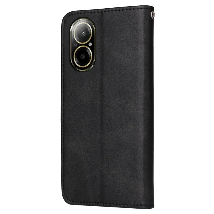 For Realme C67 4G Case Calf Texture PU Leather Magnetic Clasp Cover with Wallet - Black