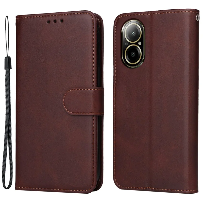 For Realme C67 4G Case Calf Texture PU Leather Magnetic Clasp Cover with Wallet - Brown