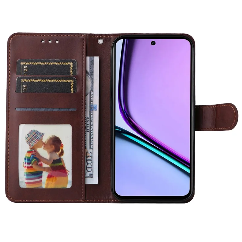 For Realme C67 4G Case Calf Texture PU Leather Magnetic Clasp Cover with Wallet - Brown