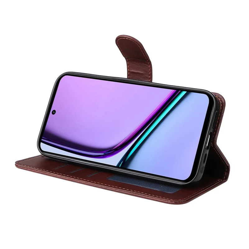 For Realme C67 4G Case Calf Texture PU Leather Magnetic Clasp Cover with Wallet - Brown
