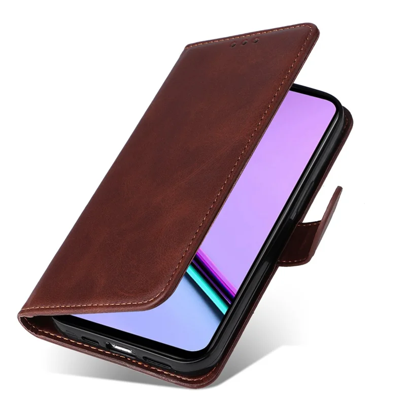 For Realme C67 4G Case Calf Texture PU Leather Magnetic Clasp Cover with Wallet - Brown
