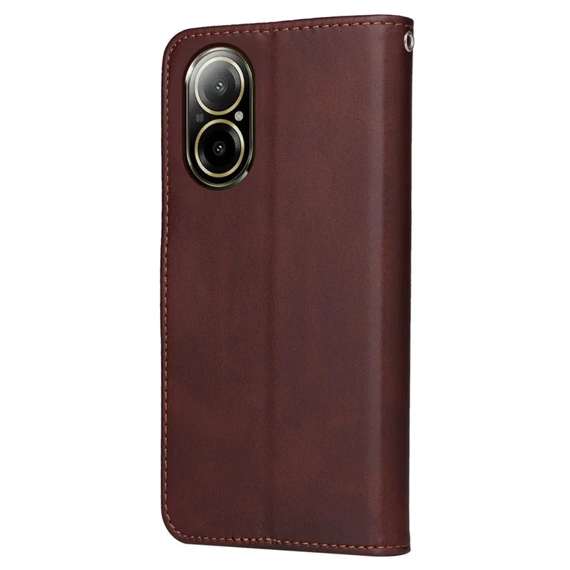 For Realme C67 4G Case Calf Texture PU Leather Magnetic Clasp Cover with Wallet - Brown