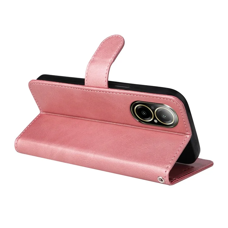 Para Realme C67 4G Case Calf Texture PU Leather Magnetic Clasp Cover with Wallet - Pink