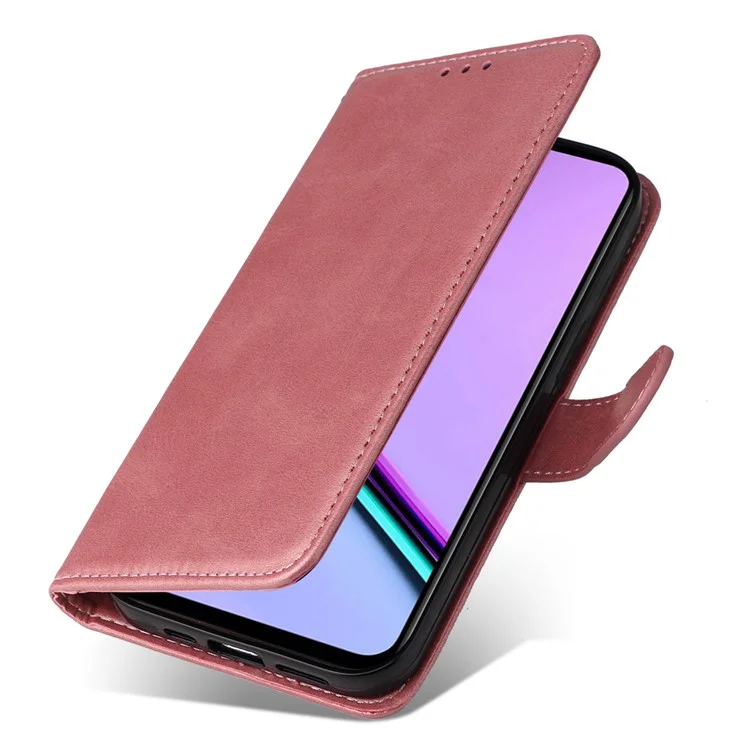Para Realme C67 4G Case Calf Texture PU Leather Magnetic Clasp Cover with Wallet - Pink