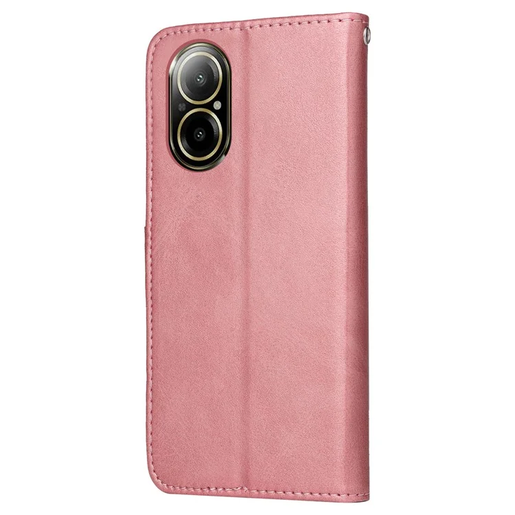 Para Realme C67 4G Case Calf Texture PU Leather Magnetic Clasp Cover with Wallet - Pink
