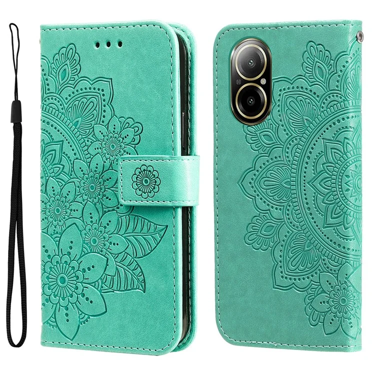 Para Realme C67 4G Case Flower Leather Phone Cover com Hand Strap - Verde