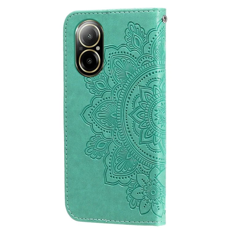 Para Realme C67 4G Case Flower Leather Phone Cover com Hand Strap - Verde