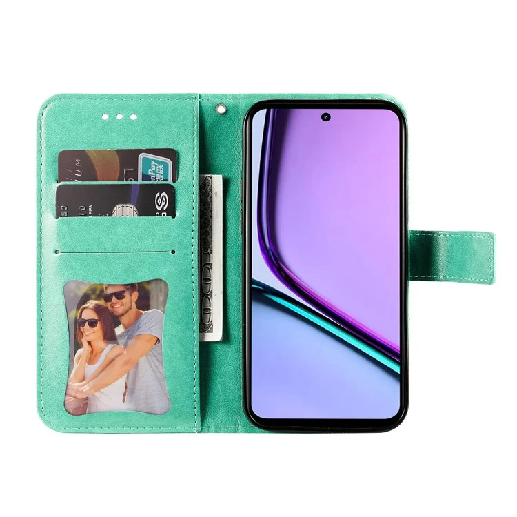 Para Realme C67 4G Case Flower Leather Phone Cover com Hand Strap - Verde