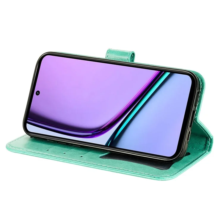 Para Realme C67 4G Case Flower Leather Phone Cover com Hand Strap - Verde