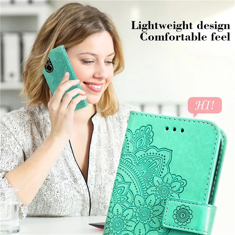 Para Realme C67 4G Case Flower Leather Phone Cover com Hand Strap - Verde