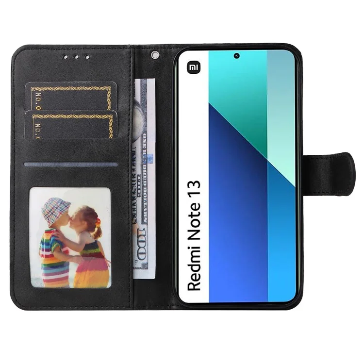 Per Xiaomi Redmi Note 13 4G Custodia in Pelle PU con Slot per Carte - Nero
