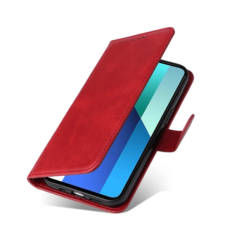 For Xiaomi Redmi Note 13 4G Case PU Leather Cover with Wallet Card Slots - Red